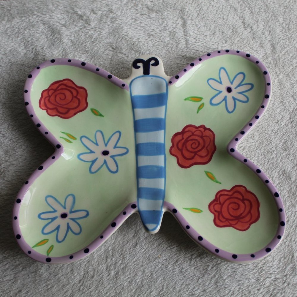 Hannabells By Johnna Elstob SILVESTRI Butterfly HandPainted Ceramic Trinket Dish